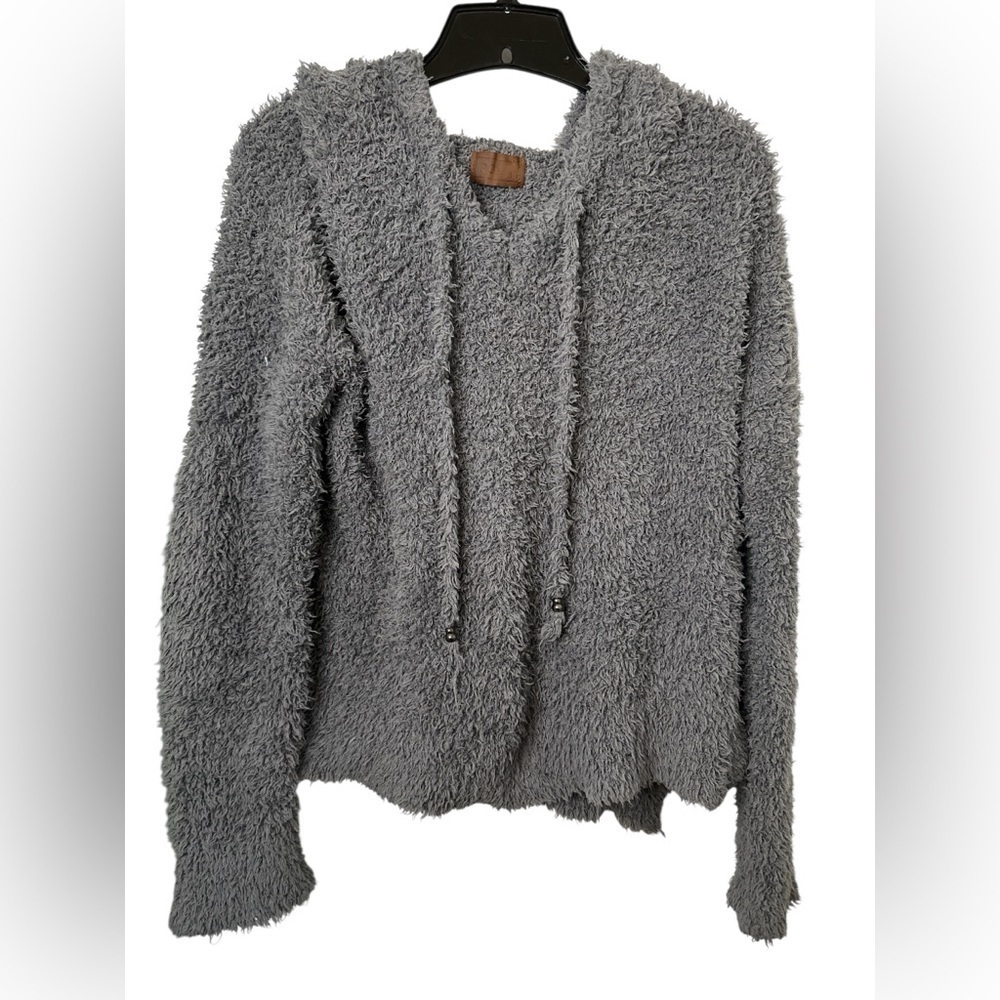POL Gray Teddy Hooded Cropped Sweatshirt NWOT